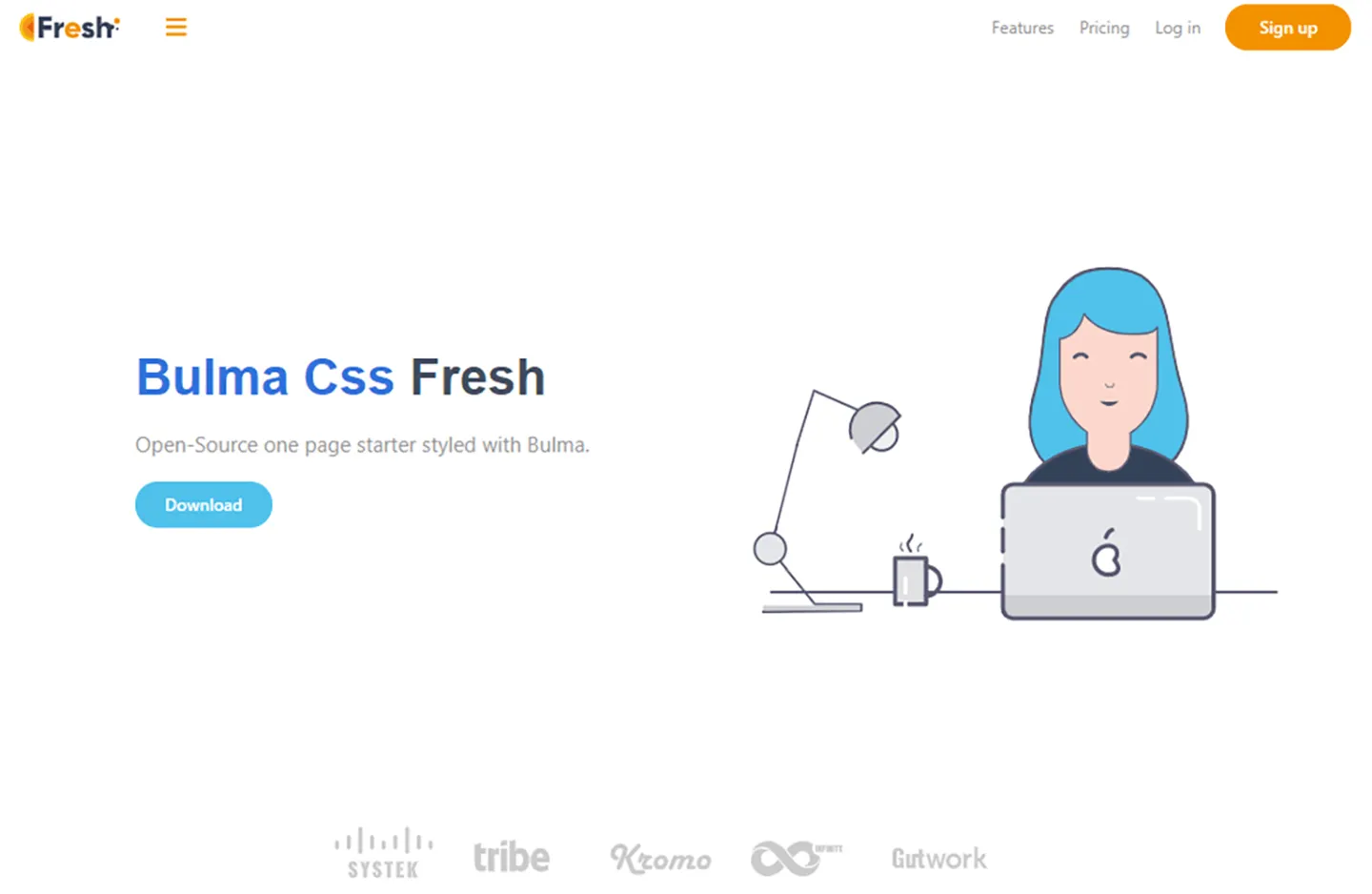 Fresh Open-Source one-page design styled with Bulma CSS - Main Image.