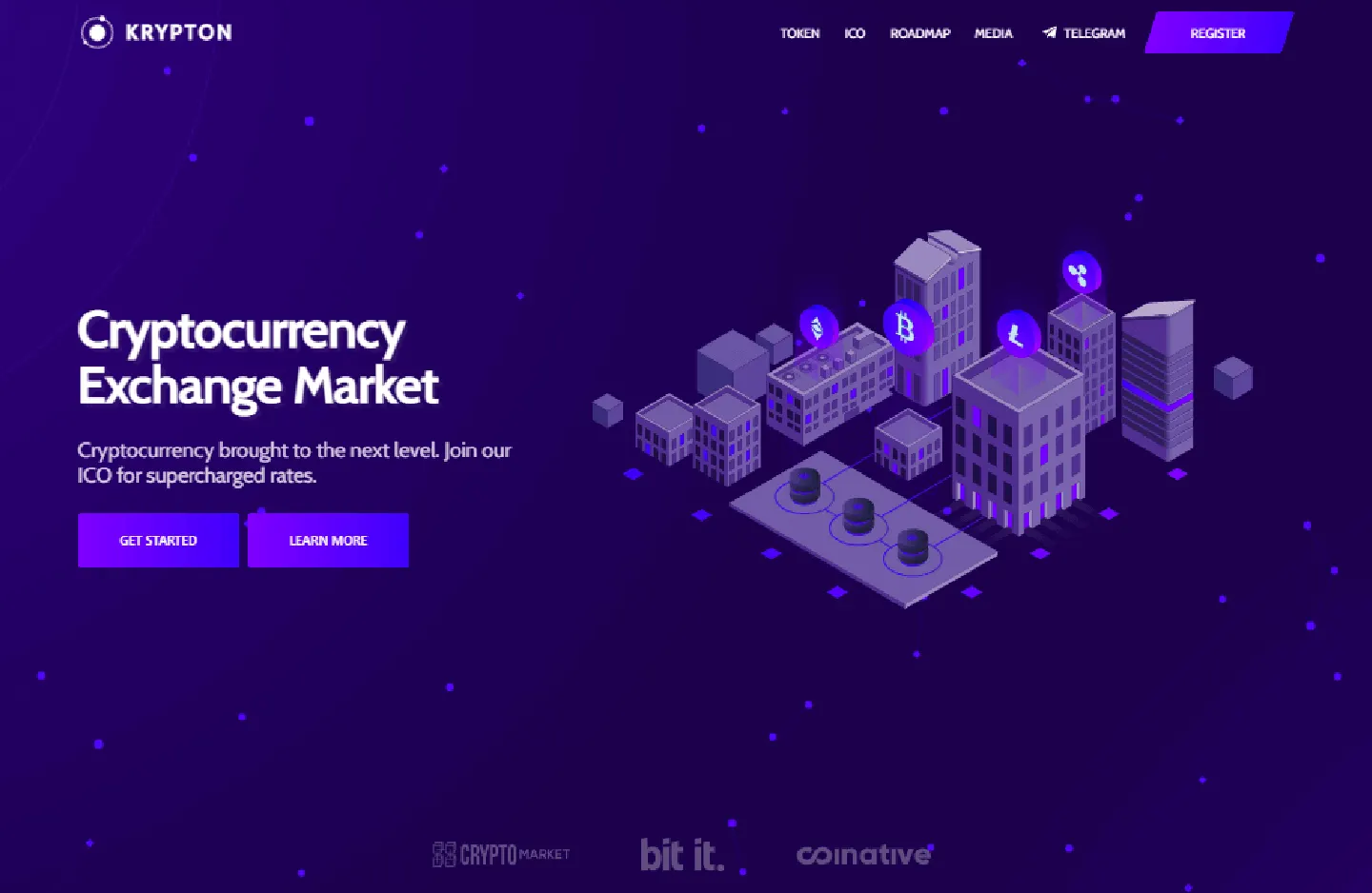 Krypton Open-Source Cryptocurrency Starter styled with Bulma CSS - Main Image.